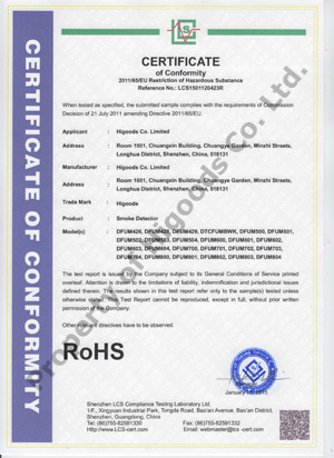 Certificat de conformité RoHS